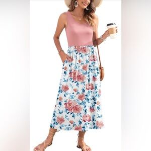 NWT Wneedu Womens Maxi Dress Size Small Hawaiian Floral Print Casual Sleeveless